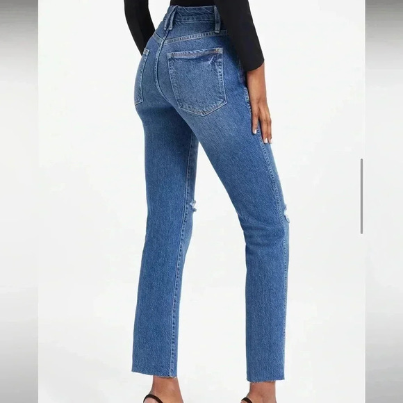 Good American Good curve straight leg jeans high rise ripped size 6/28 - Picture 4 of 14